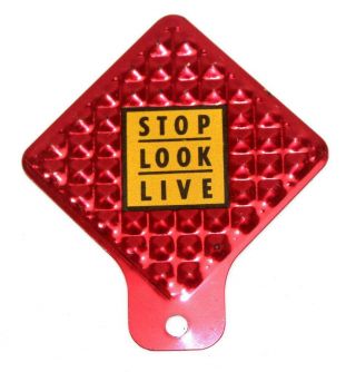 Rare Vintage Bicycle Reflector Safety License Plate Topper " Stop Look Live "