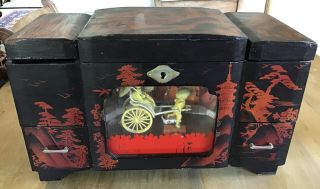 Large Antique Vintage Japanese Lacquered Music Jewellery Box 34cm By 20cm