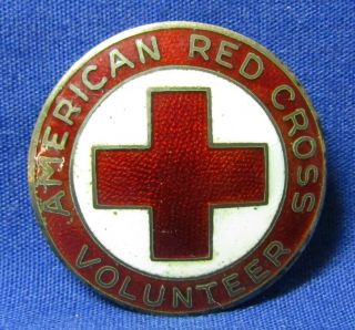 Wwii Sterling American Red Cross Volunteer Badge Rare Red Color