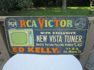 Rare Vintage Rca Victor Television Dealer Cardboard Sign Poster 41 " L X 20 1/2 " H