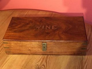 Vintage Wooden Wine Box With Decorative Brass Inlay And Latch 37.  5cm X 18.  8cm