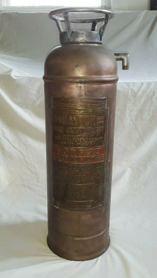 Vintage Dayton Copper / Brass Fire Extinguisher W/ Glass Soda Acid Insert,  Rare.