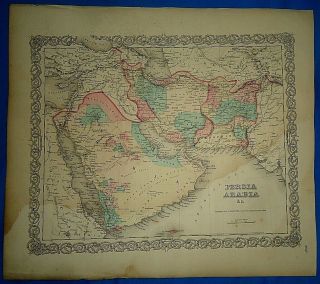 Vintage 1857 Map Persia - Arabia Old Antique Colton 