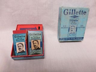 Antique Gillette 5 Blue Razor Blades Rare Box W Compartment For Blades,  Adv