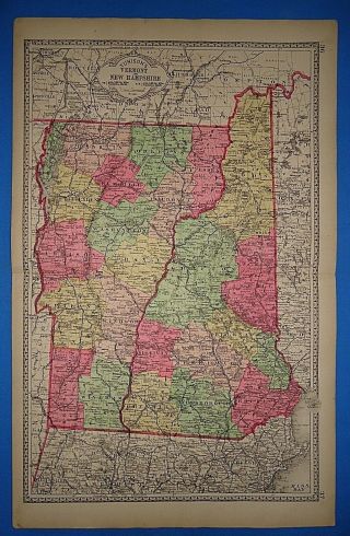 Vintage 1887 Hampshire Vermont Map Old Antique Tunison Atlas Map