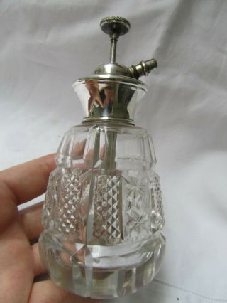 Antique Art Deco Silver Topped & Cut Glass Perfume Bottle Pump Spray 1929