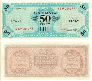 Italy 50 Lire - Allied Military Currency (1943) Pick M21b,  Au - Unc Rare