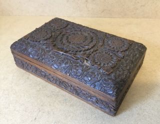 Antique / Vintage Treen Carved Wooden Table Box Anglo Indian