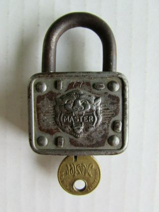 Antique Master Padlock With Key Lion 