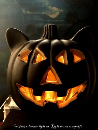 Vtg Halloween Rare Black Cat Blow Mold Jol Pumpkin Light Décor Htf Night 1
