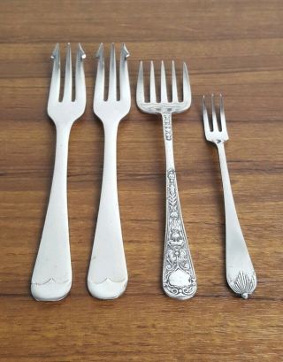 4 X Vintage Epns Silver Plate Pickle Forks Cutlery