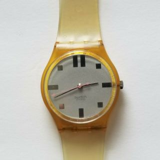 Vintage Swatch Calafatti Unisex Watch Gray & Clear Band Kg105 1987 Plastic 33mm