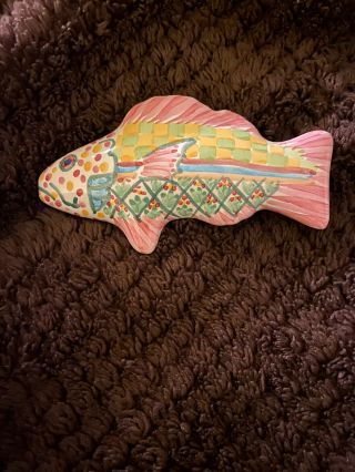 Rare Vintage Mackenzie Childs Ceramic Pink Fish Knob Left Facing 4 1/2 " Long