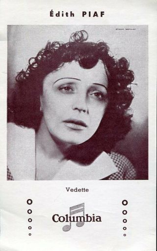 Edith Piaf Rare Document Publicitaire Columbia