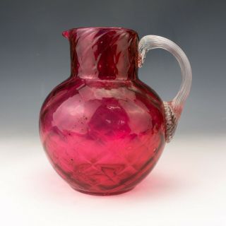 Antique Victorian Large Cranberry & Clear Glass Jug - Lovely