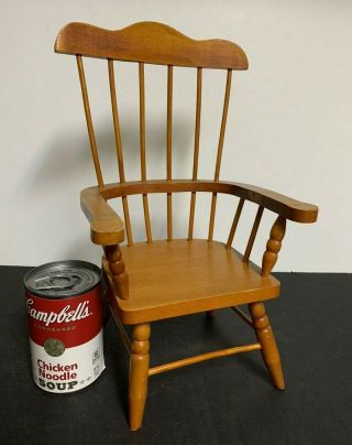 Vtg Small Windsor Style Wood Wooden Doll Bear Arm Chair 12 3/4 " Tall