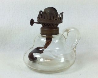 Antique 4” P&a Hornet Clear Glass Oil Finger Lamp