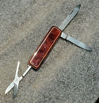 Victorinox Vintage 1987 / Deluxe Red Marble W Gold Trim / Rare Knife.