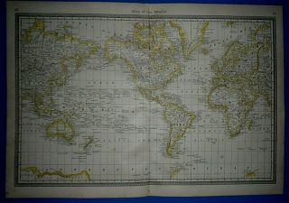 Vintage 1882 Atlas Map The World / Earth Old Antique & Authentic S&h