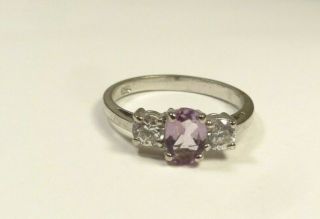 Vintage Purple Amethyst Clear Stone 3 - Stone Ring Sterling Silver 925 Size 9
