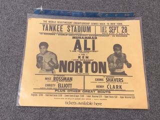 1976 Muhammad Ali Ken Norton Yankee Stadium Broadside Paper Rare