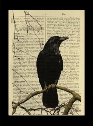 Dictionary Antique Book Page Art Framed Gift - Crow Raven Gothic Fantasy