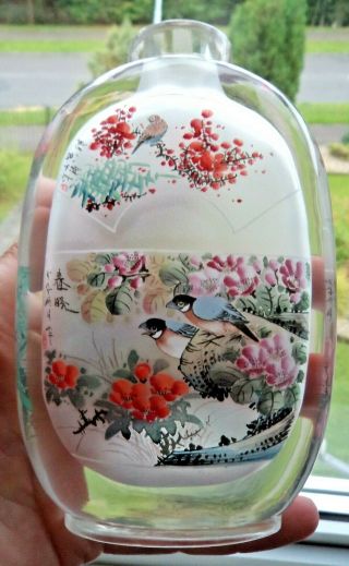 Fine Large Chinese Republic Inside Painted Glass Snuff Bottle – Exotic Birds