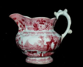 Antique Staffodshire Red Transferware Pitcher Abbey Ruins T.  Mayer 1837