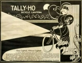 1896 Antique Tally Ho Bicycle Lantern Art Vintage Print Ad