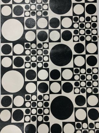 Rare Vtg Mcm Verner Panton Geometri Vinyl Op Art Wallpaper Black White Fabric