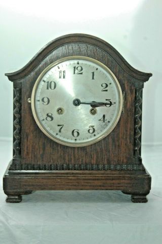 Antique/vintage Perivale Oak Case Mantle Clock With Key.
