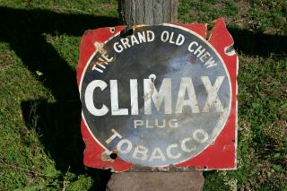 Rare Antique Vintage Climax Plug Tobacco Porcelain Sign Old Cigar Store Display