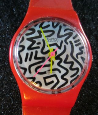 Vintage Rare Keith Haring Swatch Swiss Watch - Red Looks