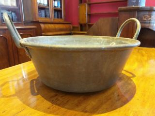 Vintage Copper Brass Maslin Handled Wide Brimmed Jam Preserving Pan Antique