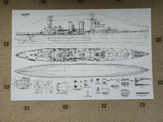 British Royal Navy H.  M.  S.  Exeter Battleship Blueprint Technical Drawing