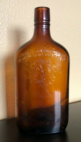 Vintage Brown Amber 9 " Antique Aa Whiskey Glass Bottle - -