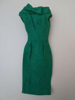 Vintage Barbie Emerald Green Pak " Silk Sheath " Dress With Bow From 1962
