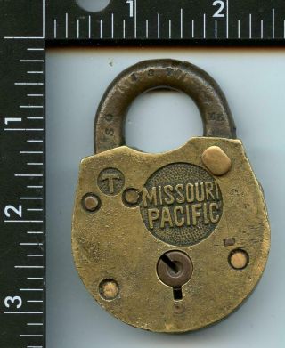 Vintage Brass Railroad Padlock Lock Missouri Pacific Mp No Key Rare