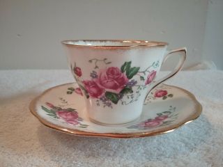 Rosina Bone China Tea Cup And Saucer Set Floral Pattern Gold Trim 5078 Vintage