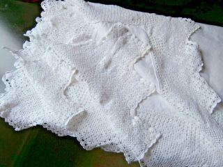 Victorian White Cotton With Hand Worked Crochet Lace Large Tablecloth 50 " Sq.