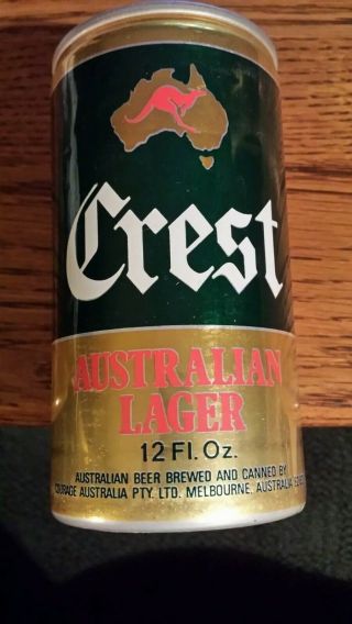 Rare Collectible Crest Australian Lager Beer Can; Pull Tab Still In Place