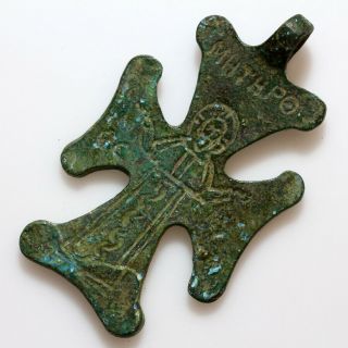 Ancient Late Byzantine Bronze Christian Cross Pendant Circa 1000 - 1200 Ad