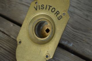 Antique Brass Door Bell Push Surround " Visitors "