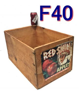 Vintage Wood Apple Crate Orginal Paper Label Red Skin Orchards Wooden Box