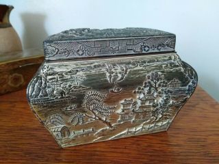 Antique Chinese Silver Plated Tea Caddy Complete With Inner Lid