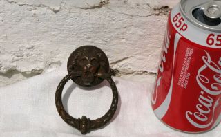 Small Antique Reclaimed Georgian ?? Bronze Or Brass Lion Head Face Door Knocker