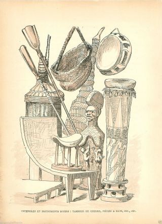 Tambour Totem Piege A Rats Congo Teke Alima Colonie 1887 Gravure Antique Print