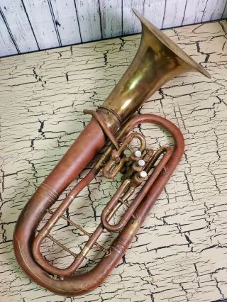 Vintage Antique Baritone York Euphonium Tuba Horn Brass Instrument Rare