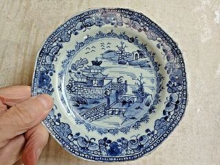 Antique Chinese Porcelain Plate Qing Ming Blue White Temple Water Scene 18th C