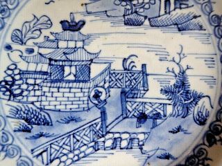 Antique CHINESE PORCELAIN Plate QING MING Blue White Temple Water Scene 18th C 2